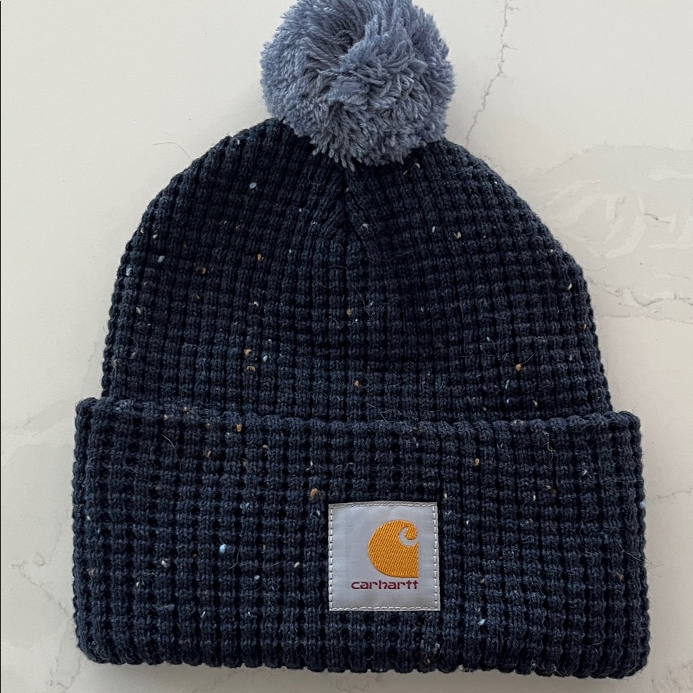 Carhartt Kids Dark Blue Knit Beanie with Pom